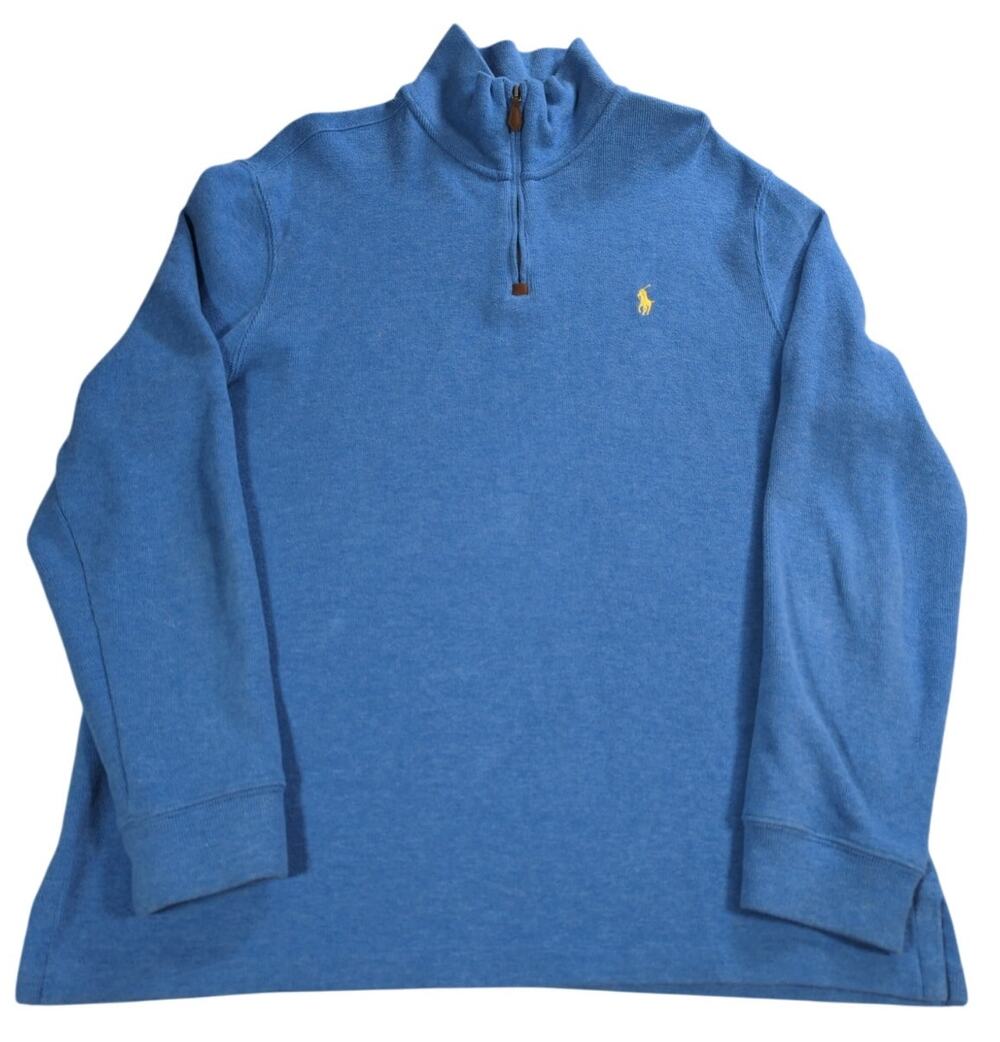 Polo Ralph Lauren Quarter Zip Pullover Sweater Blue Cotton Knit Mens Size L